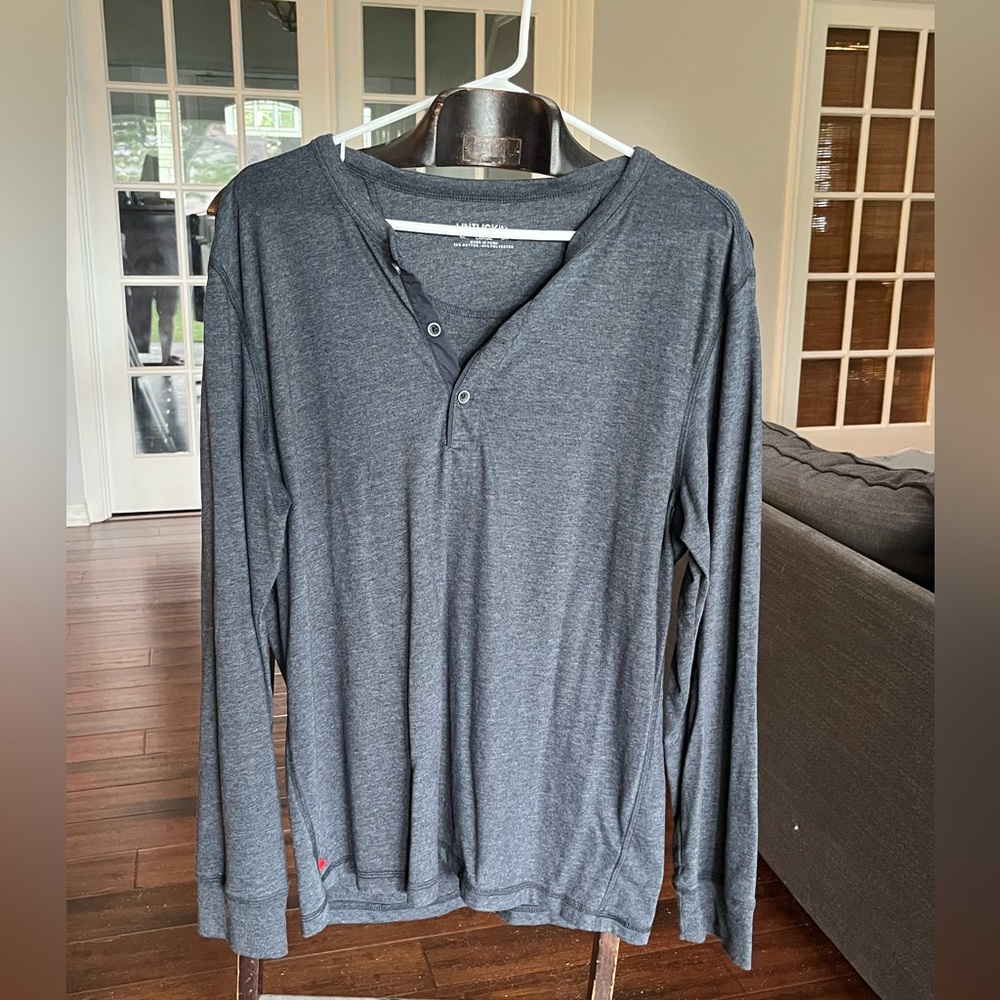 Untuckit Henley Shirt, Mens Large Black Gray Long Sleeve Snap Button Casual Knit